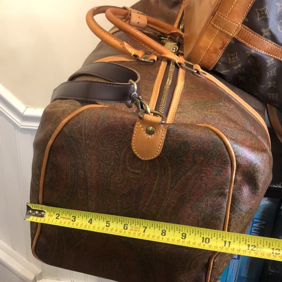 M ETRO MILANO Paisley Coated Canvas Vachetta Leather Boston Travel Bag 60 - Picture 8 of 14